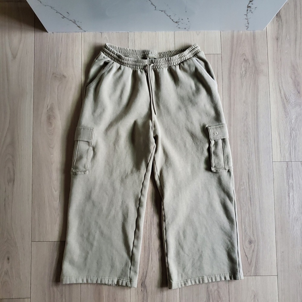 Victoria's Secret PINK Sweatpants Womens XL Tan Fleece Cargo Wide Leg Gym Pants